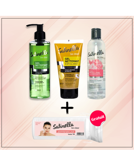 Pack 4 : Gel exfoliant + Gel nettoyant + eau micellaire + coton dis...