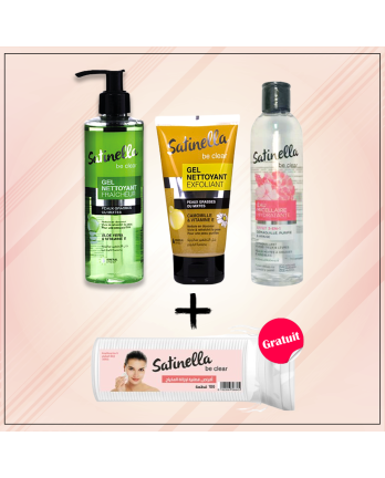 Pack 4 : Gel exfoliant + Gel nettoyant + eau micellaire + coton dis...
