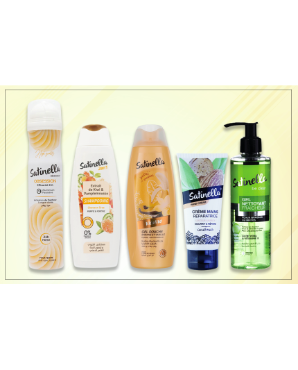 Pack 5 : 1 déodorant + 1 shampooing + 1 Gel douche + 1 crème mains ...