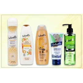 Pack 5 :  1 déodorant + 1 shampooing + 1 Gel douche + 1 crème mains + 1 Gel nettoyant